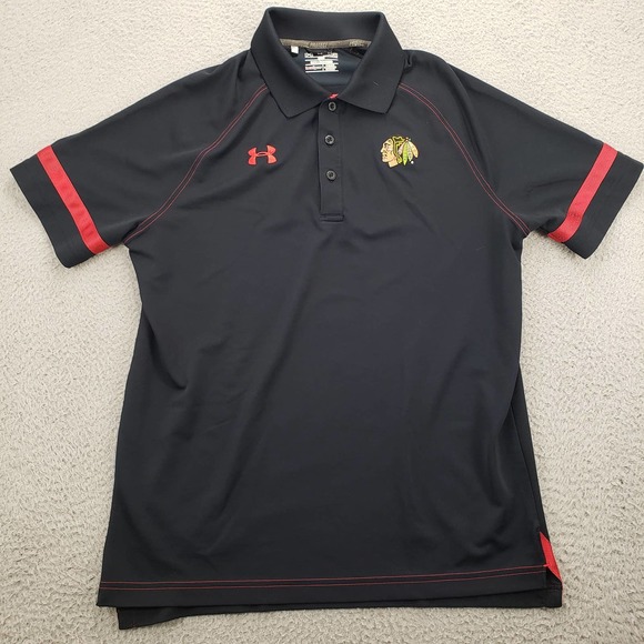 Under Armour Shirt Mens Medium Black NHL Hockey Chicago Blackhawks Loose‎ Polo - Picture 1 of 13